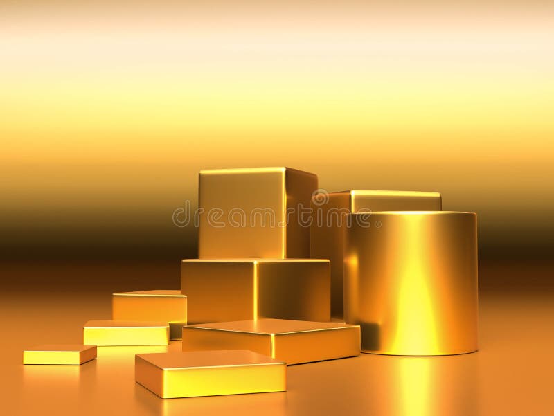 3d render, digital illustration. Modern minimal Gold color background. Abstract geometric design. Fashion concept. Podium for vector illustration