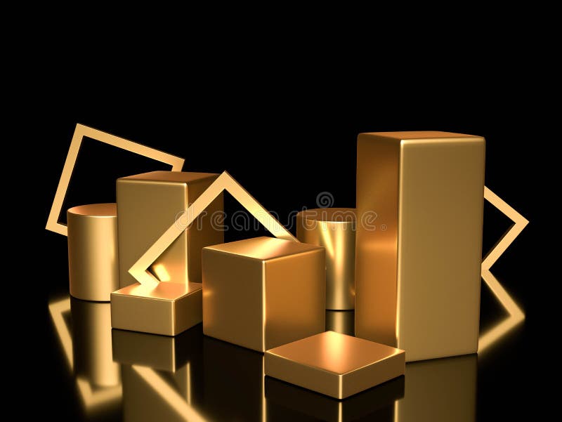 3d render, digital illustration. Modern minimal Gold color background. Abstract geometric design. Fashion concept. Podium for royalty free illustration