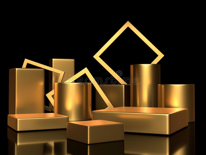 3d render, digital illustration. Modern minimal Gold color background. Abstract geometric design. Fashion concept. Podium for royalty free illustration
