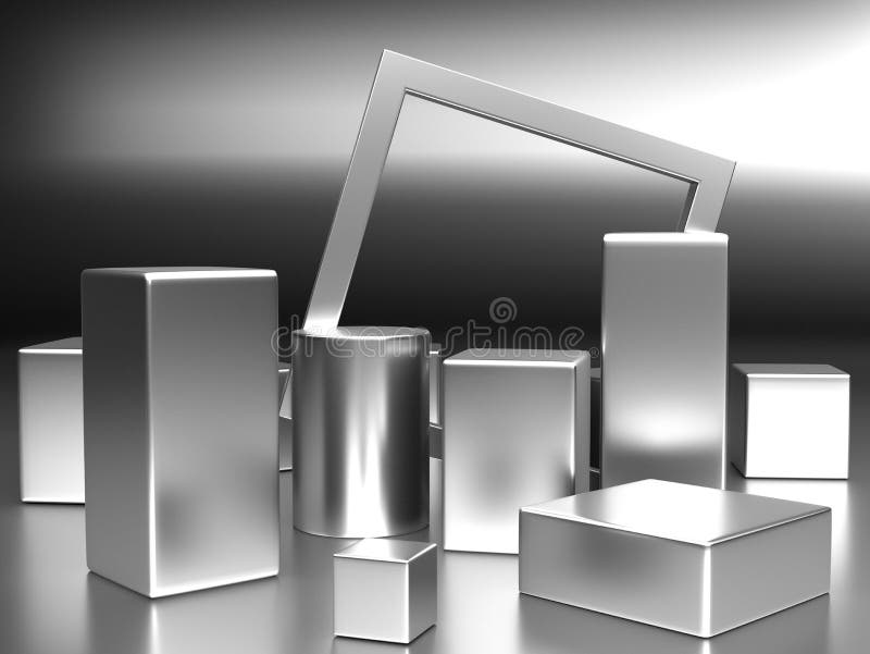 3d render, digital illustration. Modern minimal Silver color background. Abstract geometric design. Fashion concept. Podium for stock illustration
