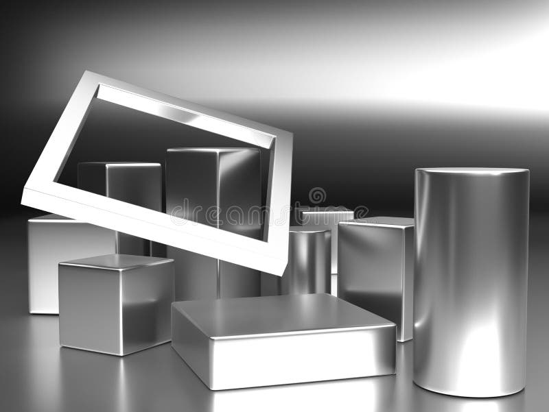 3d render, digital illustration. Modern minimal Silver color background. Abstract geometric design. Fashion concept. Podium for royalty free illustration