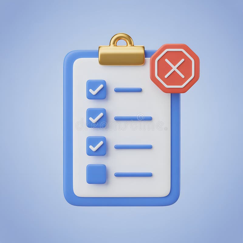 3d clipboard with checkmarks and error sign for task management and error prevention royalty free illustration