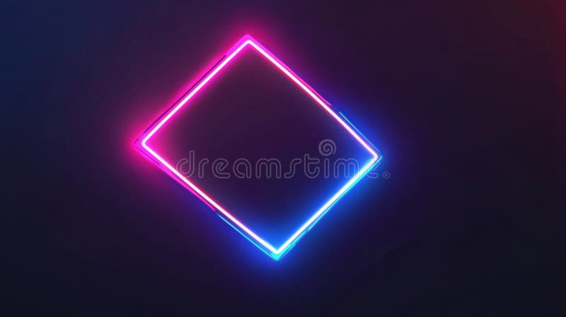 This is a 3D render featuring a square glowing in the dark, pink blue neon light, illuminated frame design. Abstract vector illustration