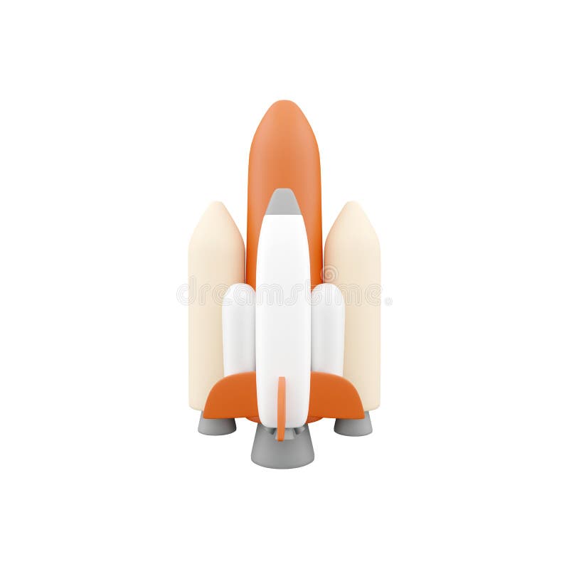 3d render flying rocket. 3d rendering spaceship launch. 3d render space rocket on white background stock illustration