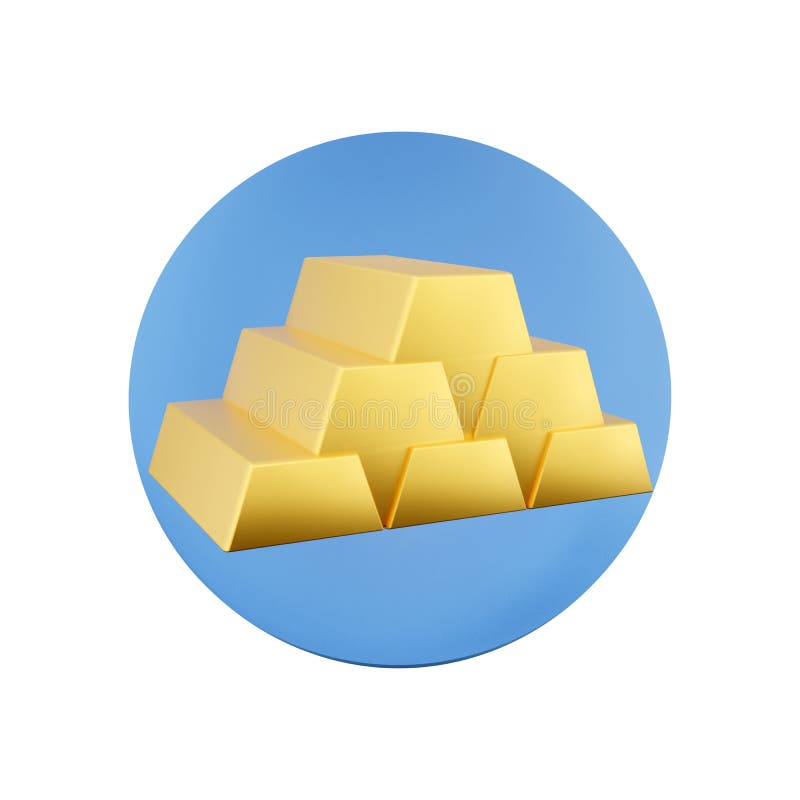 3d Render Golden Bars in Blue Circle. 3d Rendering Gold Bars in Blue