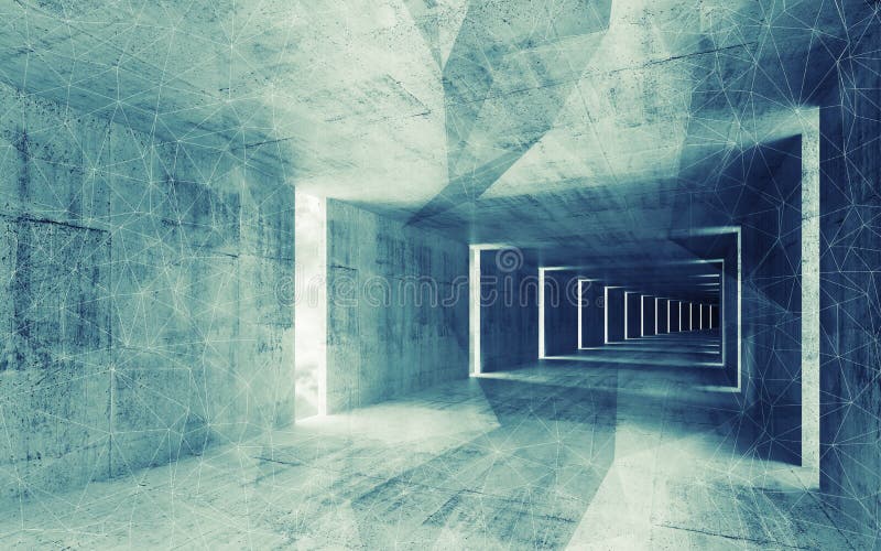 3d render, green blue toned abstract empty interior stock illustration