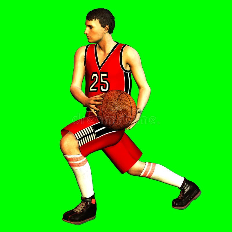 3d Render on Green of Male Basketball Player Stock Illustration