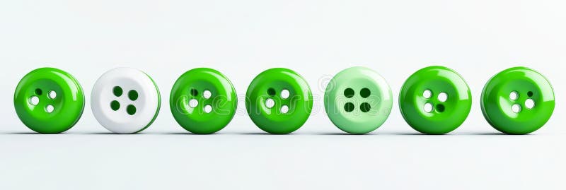 3D Render of Green and White Buttons in a Row A row of glossy 3D buttons showcasing vibrant green and white hues symbolizes royalty free illustration