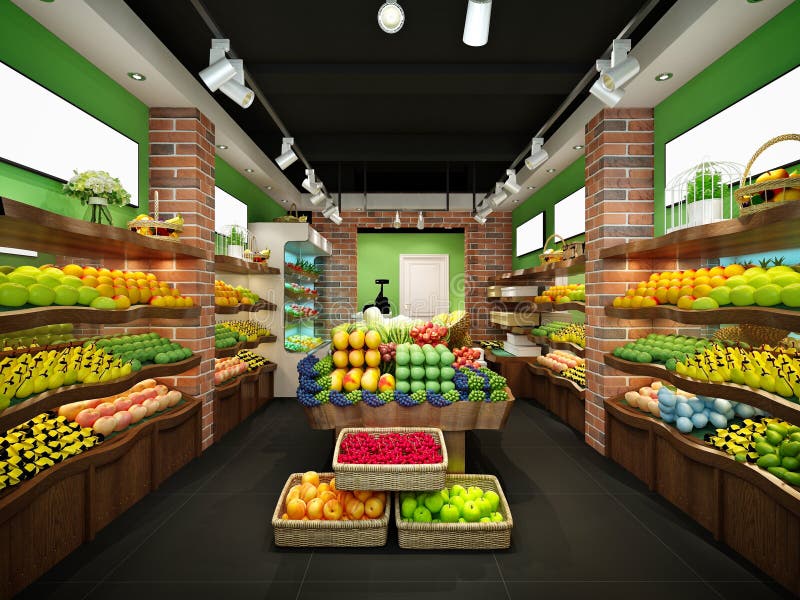 3d Render Grocery Vegetables Fruits Shop Stock Photo Image of