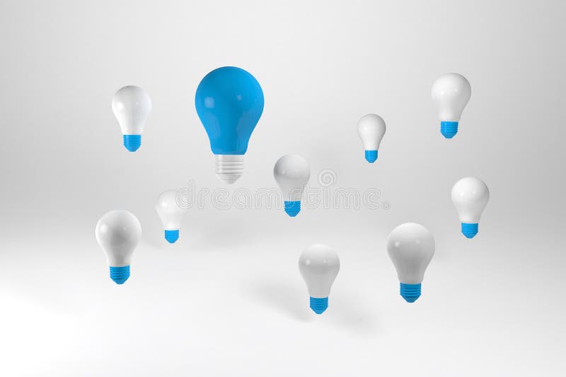 3D render Group of light bulbs. Having a great idea concept stock illustration