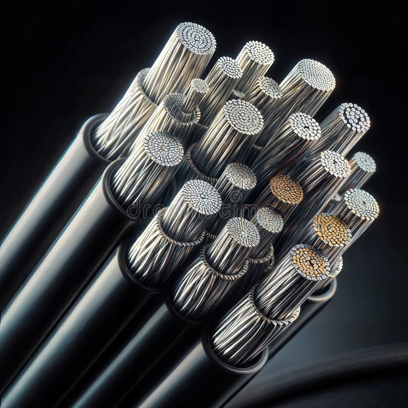 3d Render Of A Group Of Metal Cables On A Black Background Generative 3d-render-of-a-group-of-metal-cables-on-a-black-background-generative
