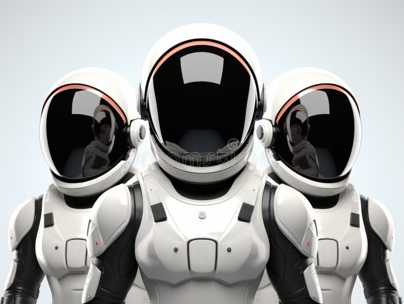 3d render of a group of robots with heads together isolated on gray background Generative AI royalty free illustration