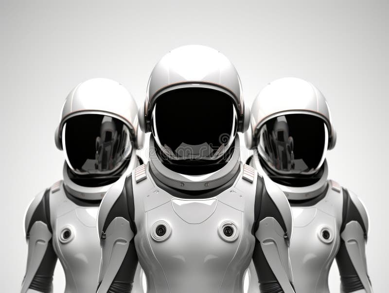 3d render of group of robots standing together isolated on gray background Generative AI illustration