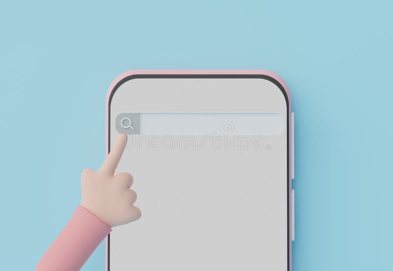 3d render of hand touching on minimal searching menu bar or blank banner magnifying on mobile phone with copy space on pastel royalty free illustration
