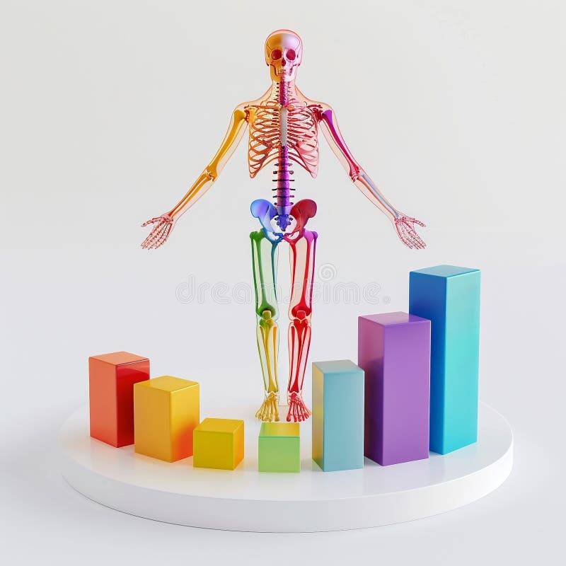 3D render icon 3D bar chart with different anatomy sections like bones or muscles icon 3d analysis stock illustration