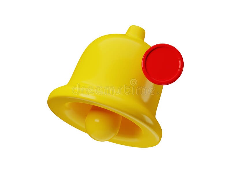 3d render icon of yellow notification bell isolated on white background. Social media notice event reminder. 3d stock illustration