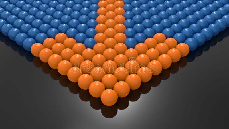 3D rendering - arrow pointing down formed from spheres stock illustration
