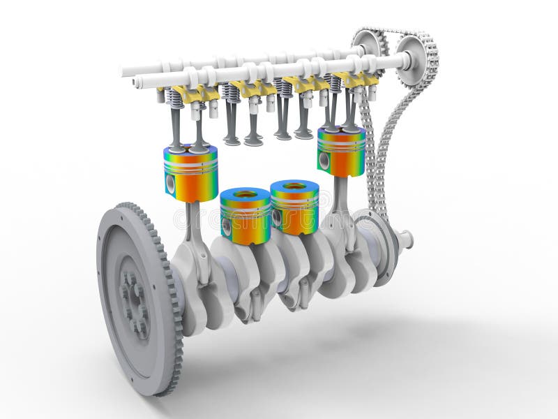3D rendering - finite element analysis of engine pistons vector illustration