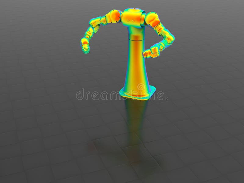 3D rendering - rainbow colored two arm robot royalty free illustration
