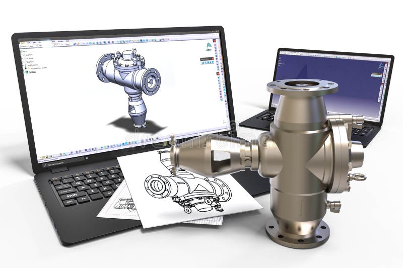 Computer aided design in Mold design with 3D software. Business, building vector illustration