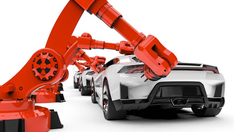 Automotive robots in a factory line vector illustration