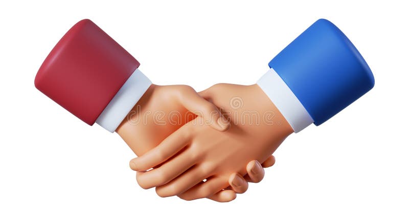 3d hands business handshake emoji on white background. Partnership