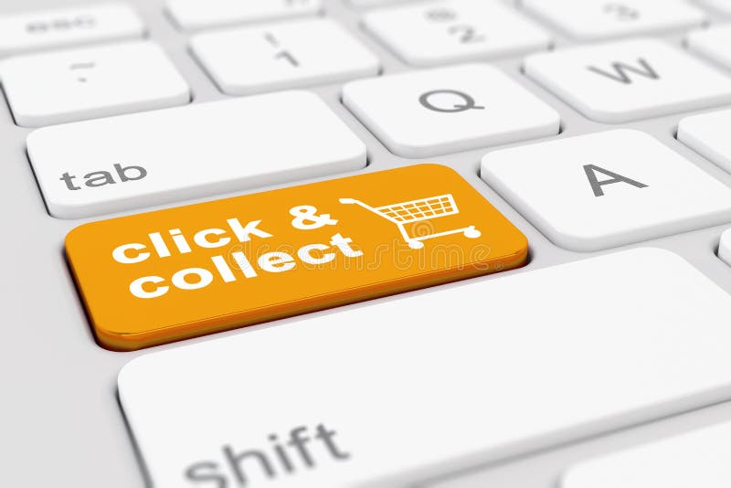 3d Render of a Keyboard with a Orange Key Click and Collect Stock