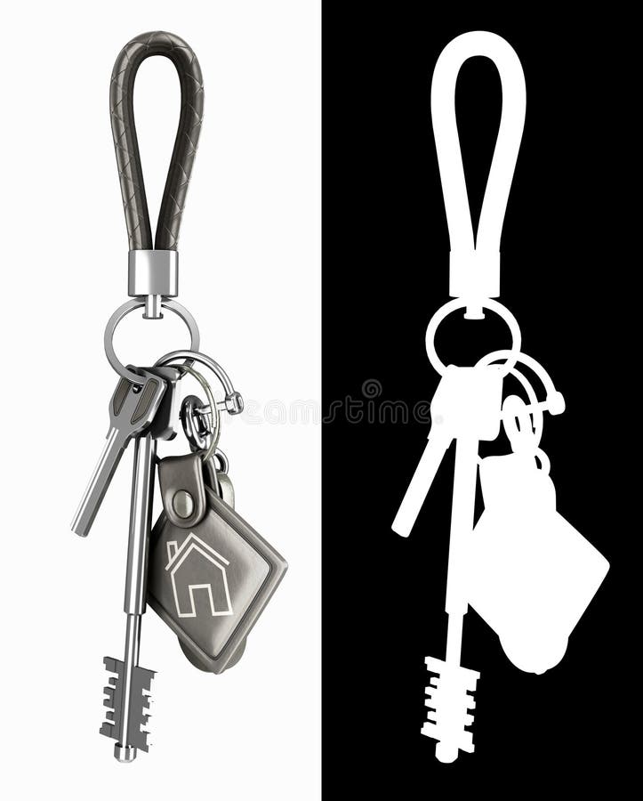3D Render of Keychain with Keys in Detailed and Silhouette Views vector illustration