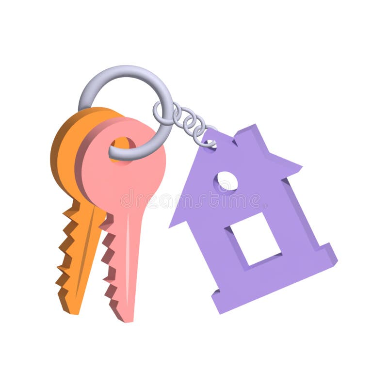 3d render. Keys on a keychain in the form of a house. Mortgage. Imitation of matte plastic royalty free illustration