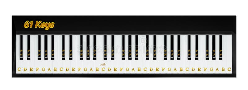 3d render 61 keys piano keyboard layout with music note symbol isolated on white background clipping path royalty free illustration