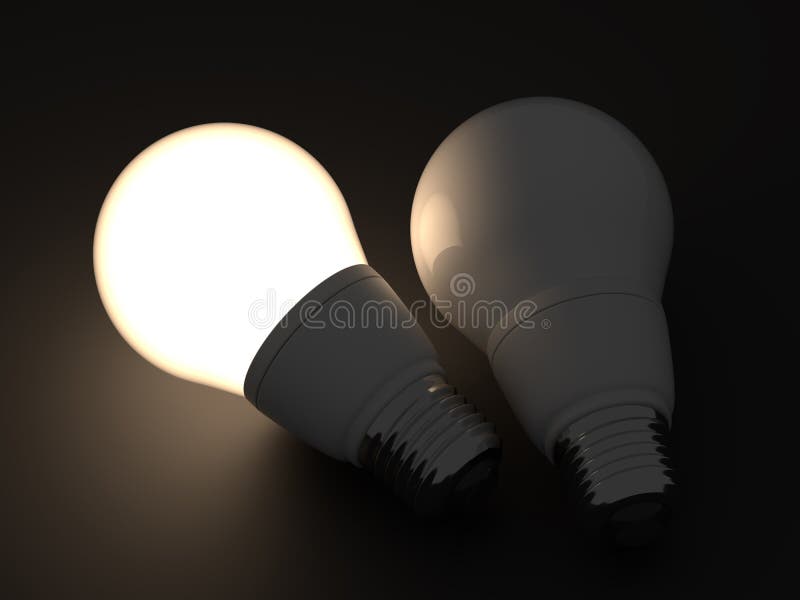 3d Render of Led Light Bulbs Glowing on Black Stock Illustration