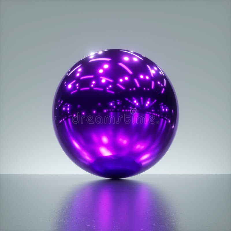 3d Render. Metallic Violet Ball with Light Reflections, Glossy Chrome