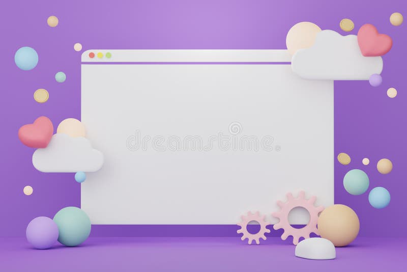 3d render of minimal white blank of web browser window frame for mock up and web banner with simple pastel ornaments vector illustration