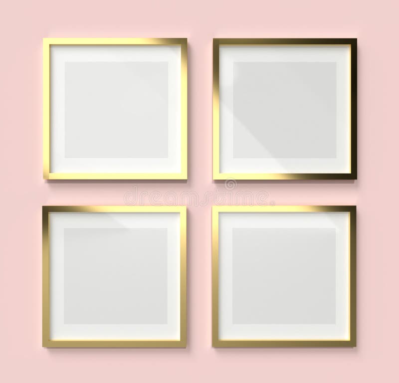 3D Render mockup of four square white plastic empty frame with paper border  inside and gray space on gray wall. Border template creative project conce  Stock Photo - Alamy