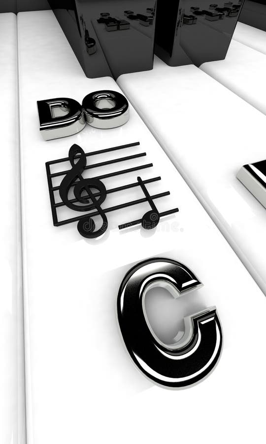 3D render, Piano keys with treble clef notes. Musical background vector illustration