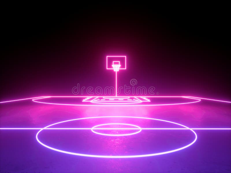 3d Render, Pink Blue Glowing Neon Light, Basket on Basketball ...