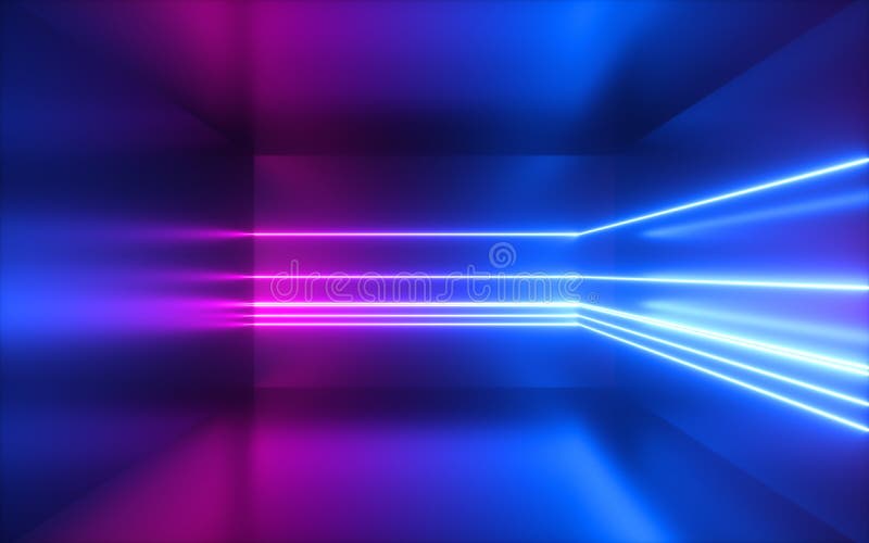 3d render, pink blue neon lines, abstract background, empty room, geometric shapes, virtual space, ultraviolet light, 80`s style