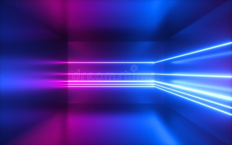 Foto de Dark blue abstract background with ultraviolet neon glow, blurry  light lines, waves do Stock