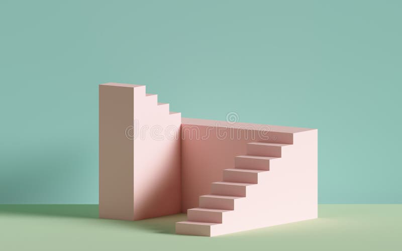 3d pink stairs, steps, abstract background in pastel colors, fashion podium, minimal scene, architectural block element vector illustration