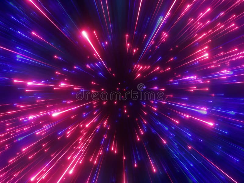 3d render, red blue fireworks, big bang, galaxy, abstract cosmic background, celestial, beauty of universe, speed of light, neon