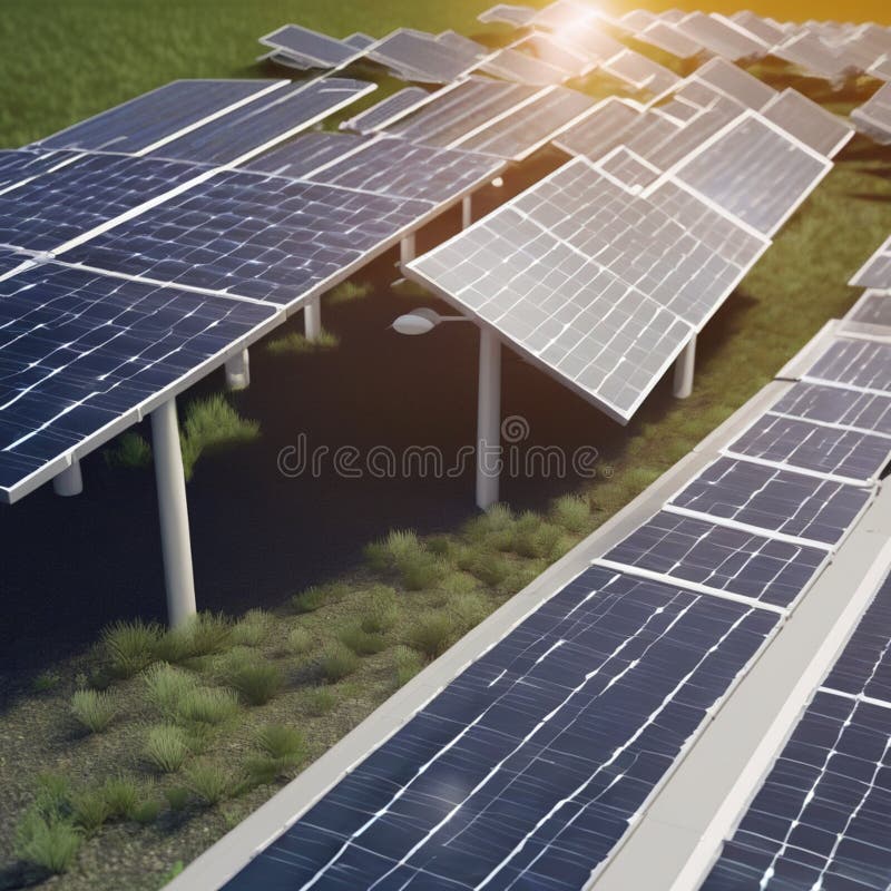 D render of a renewable energy concept with solar panels vector illustration