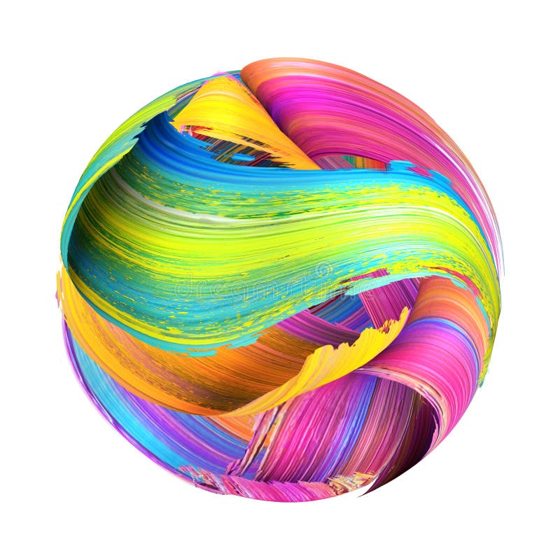 3d render, round shape made of abstract brush strokes, paint splash, splatter, colorful curl, artistic spiral, vivid ribbon royalty free illustration
