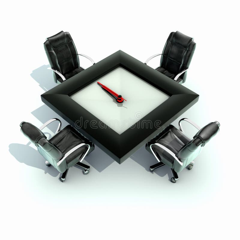 Meeting Time Table with a Large Clock Stock Illustration