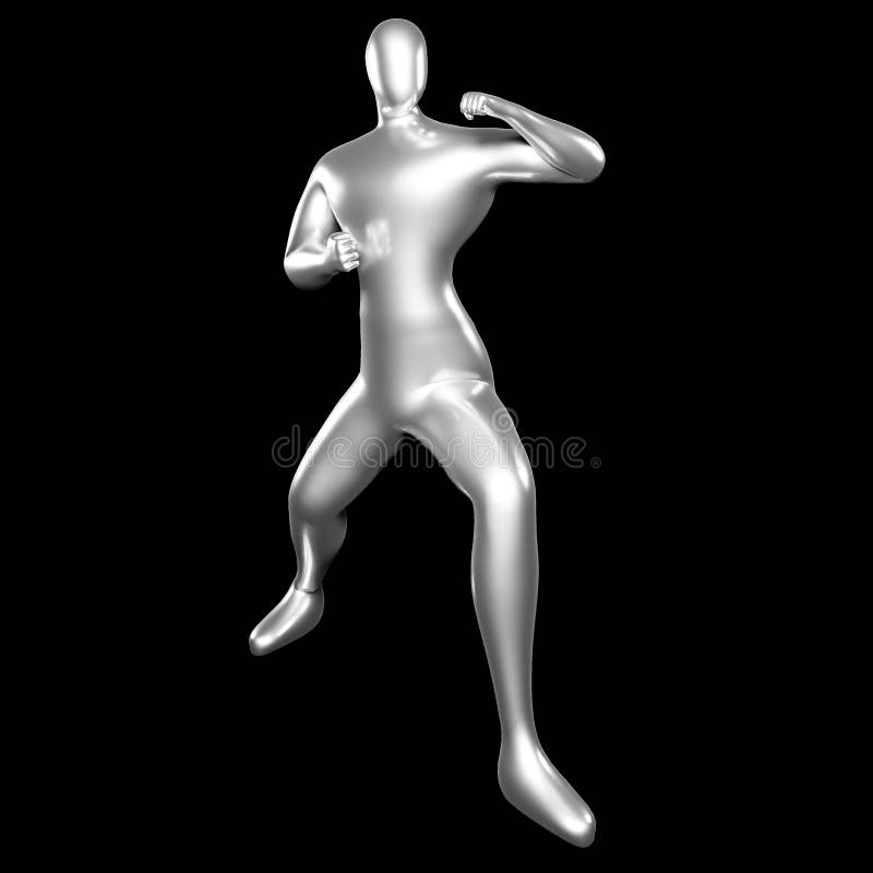 3d silver stickman doing karate stance moves 17339881 PNG