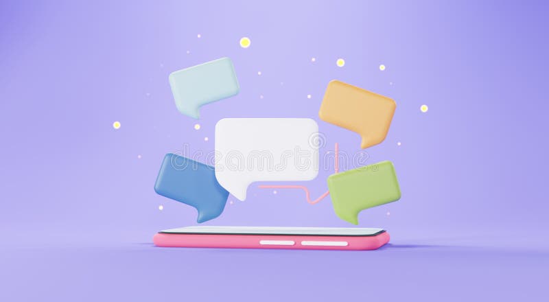 3d render smartphone pop up Blank chat bubble or comment symbol. Device user interface for web banner and mock up. Social media stock illustration