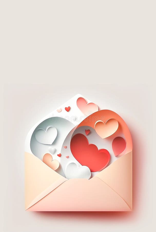 3D Render, Soft Color Paper Hearts Inside Stock Illustration
