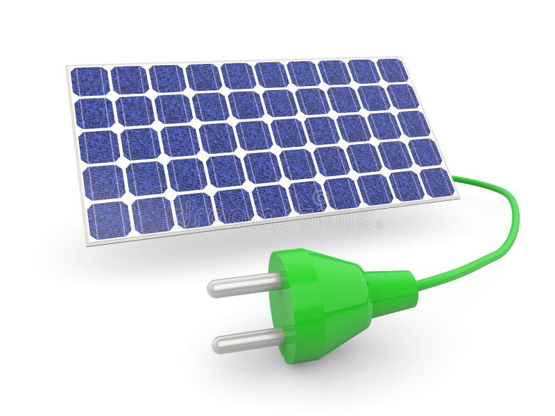 3d render of solar panel and electric plug vector illustration