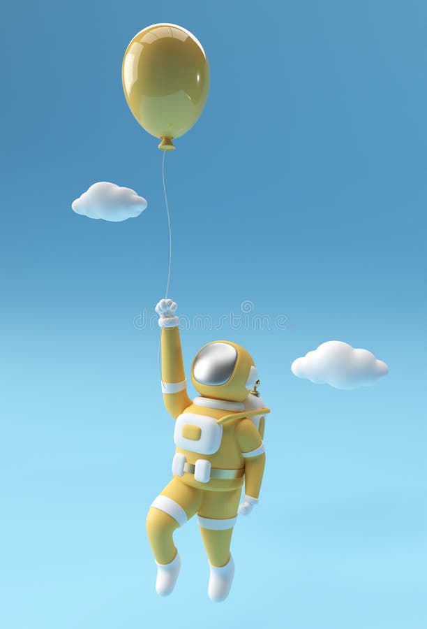 3d Render Spaceman Astronaut Floating with Balloon 3d illustration Design stock illustration