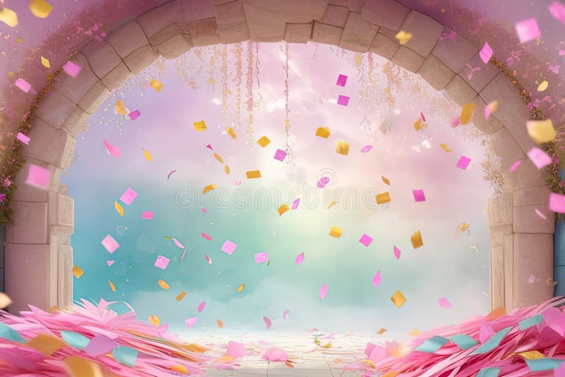3D Render of a Stage with Confetti Falling from the Ceiling Stock