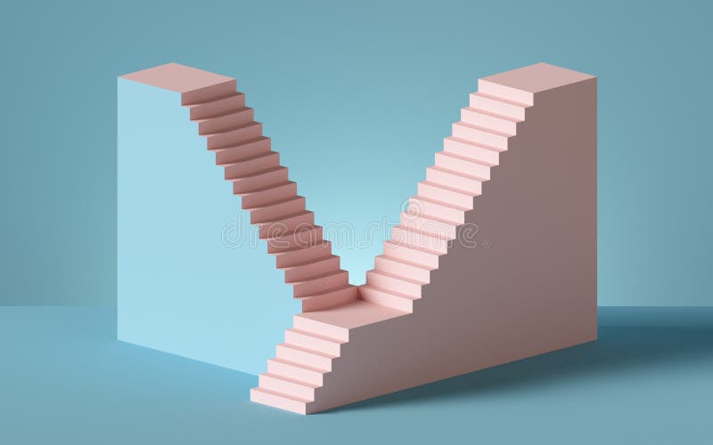 3d render, stairs and steps, abstract background in pastel colors, fashion podium, minimal scene, architectural design elements stock illustration